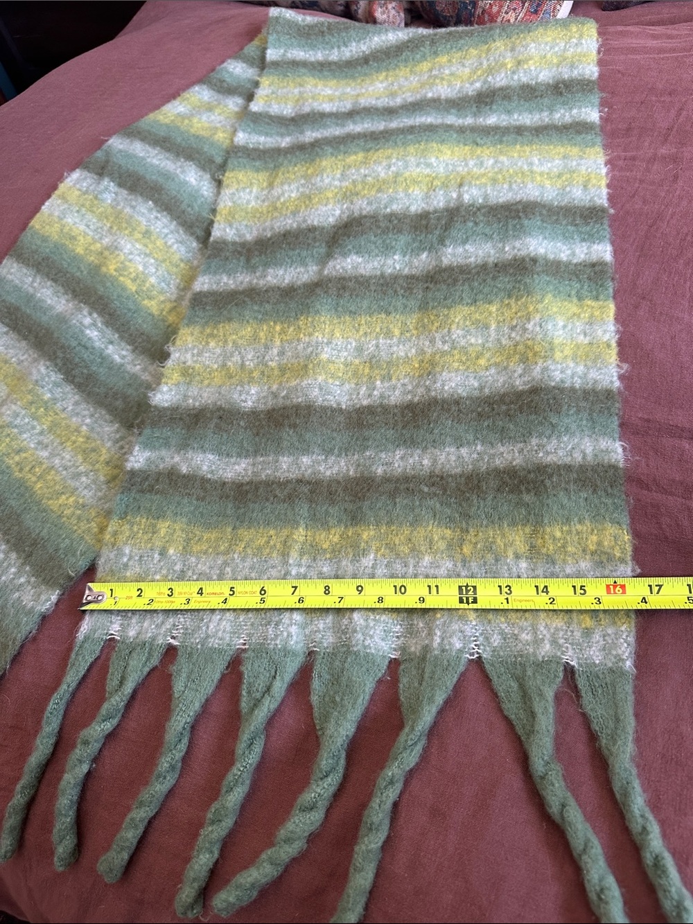 Cozy Green Mohair-Blend Fringe Scarf - Green - Picture 8 of 13